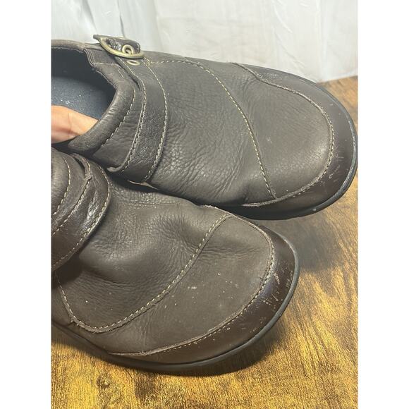 MERRELL Dassie Buckle Slip On Shoes Leather Womens 8.5 Espresso Brown Clogs - Picture 8 of 13